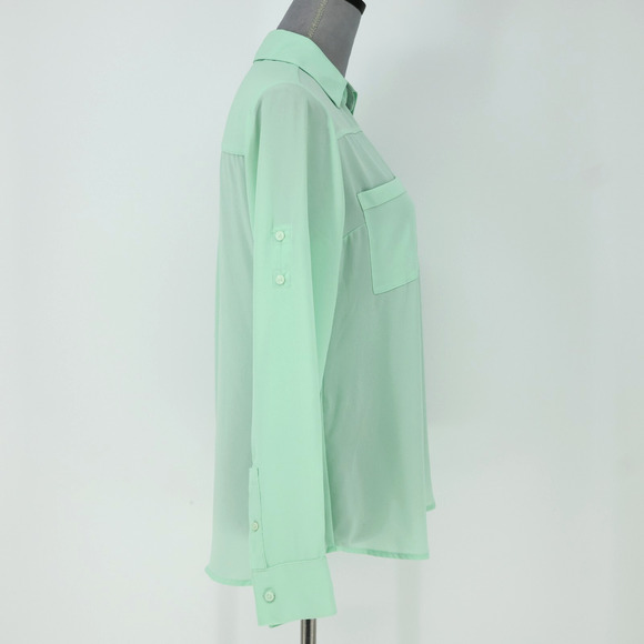 Express Top Womens Small Mint Green The Portofino Shirt Blouse Roll Tab Sleeves - Picture 11 of 15
